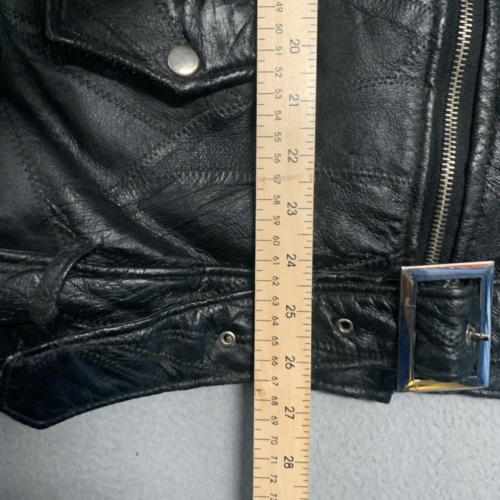 Vintage Diamond Plate Buffalo Leather Moto Jacket Embroidered Asymmetrical Zip M - Picture 9 of 11